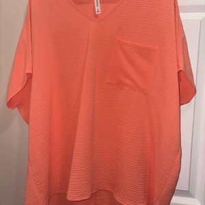 Zenana Outfitters Coral Short Sleeve V-Neck Top